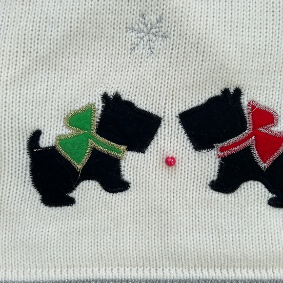 Christmas Sweater Scotty Dog Presents Pullover Cream Embroidered Womens Size XL - Picture 4 of 6